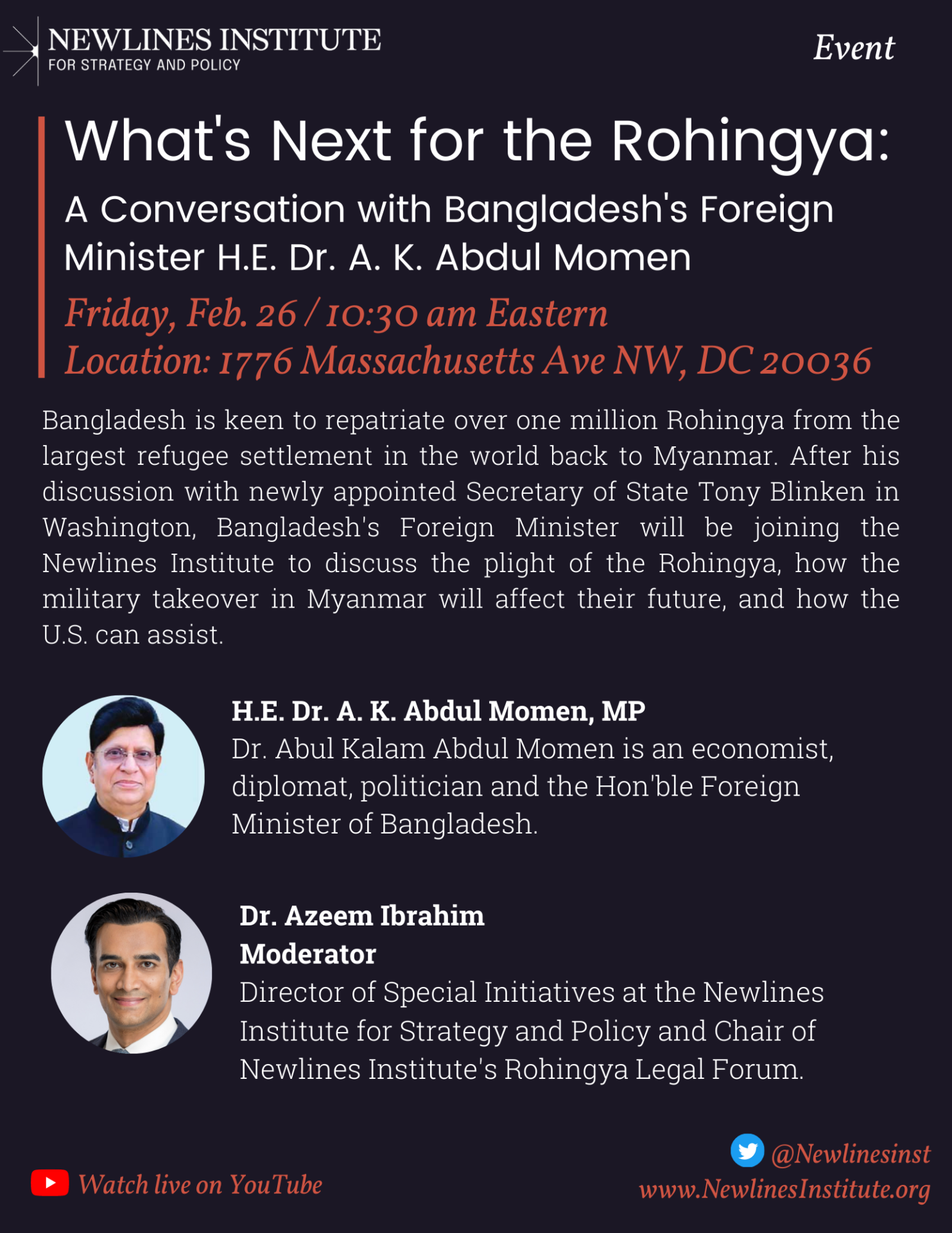 What’s Next for the Rohingya: A Conversation with Bangladesh’s Foreign Minister H.E. Dr. A. K. Abdul Momen
