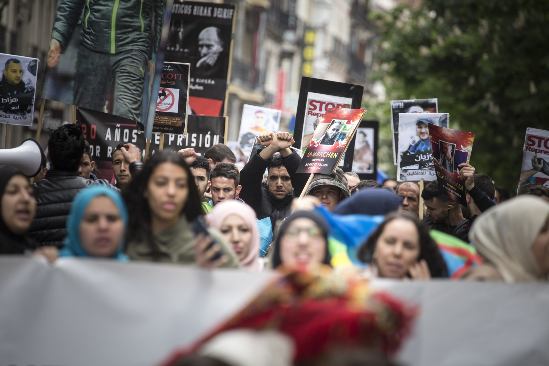 Hundreds of people seen protesting with placards during the|Morocco-Security-2048x738