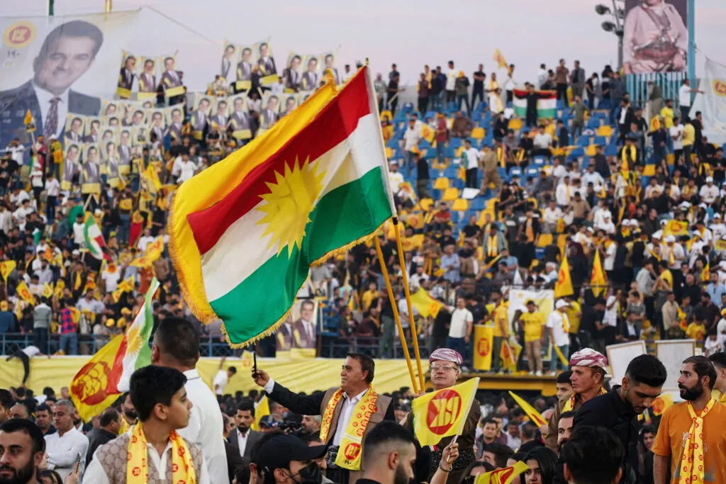 Supporters of the Kurdistan Democratic Party (KDP/PDK) hold