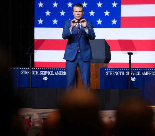 President Trump And Pete Hegseth Address U.S. Senior Military Leaders At Quantico