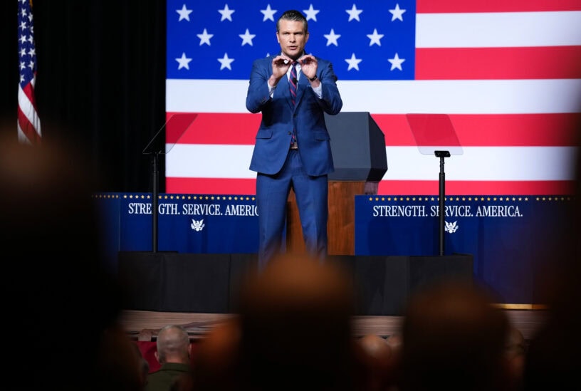 President Trump And Pete Hegseth Address U.S. Senior Military Leaders At Quantico