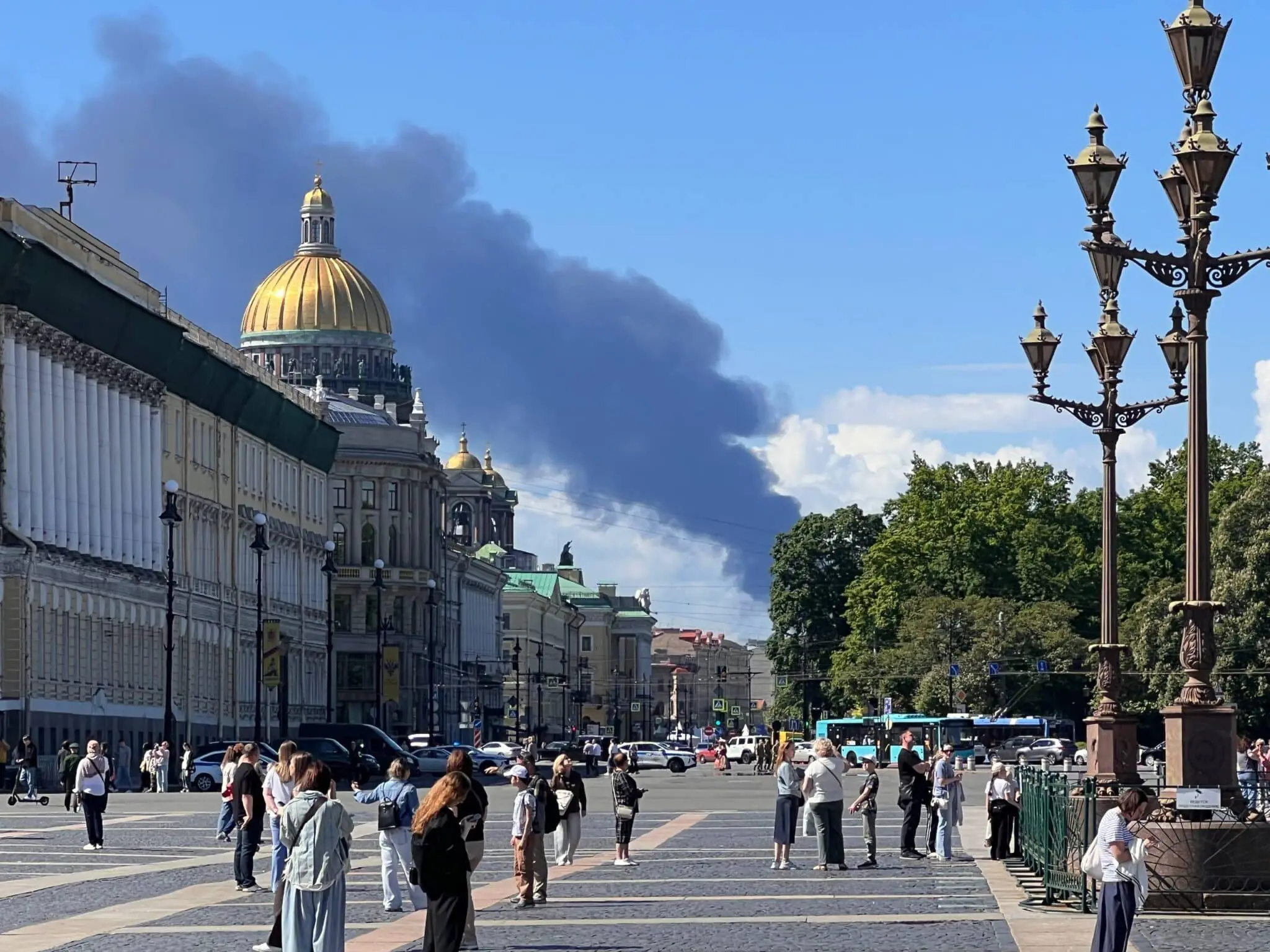 Black smoke rises following reported Ukrainian UAV attack in St. Petersburg