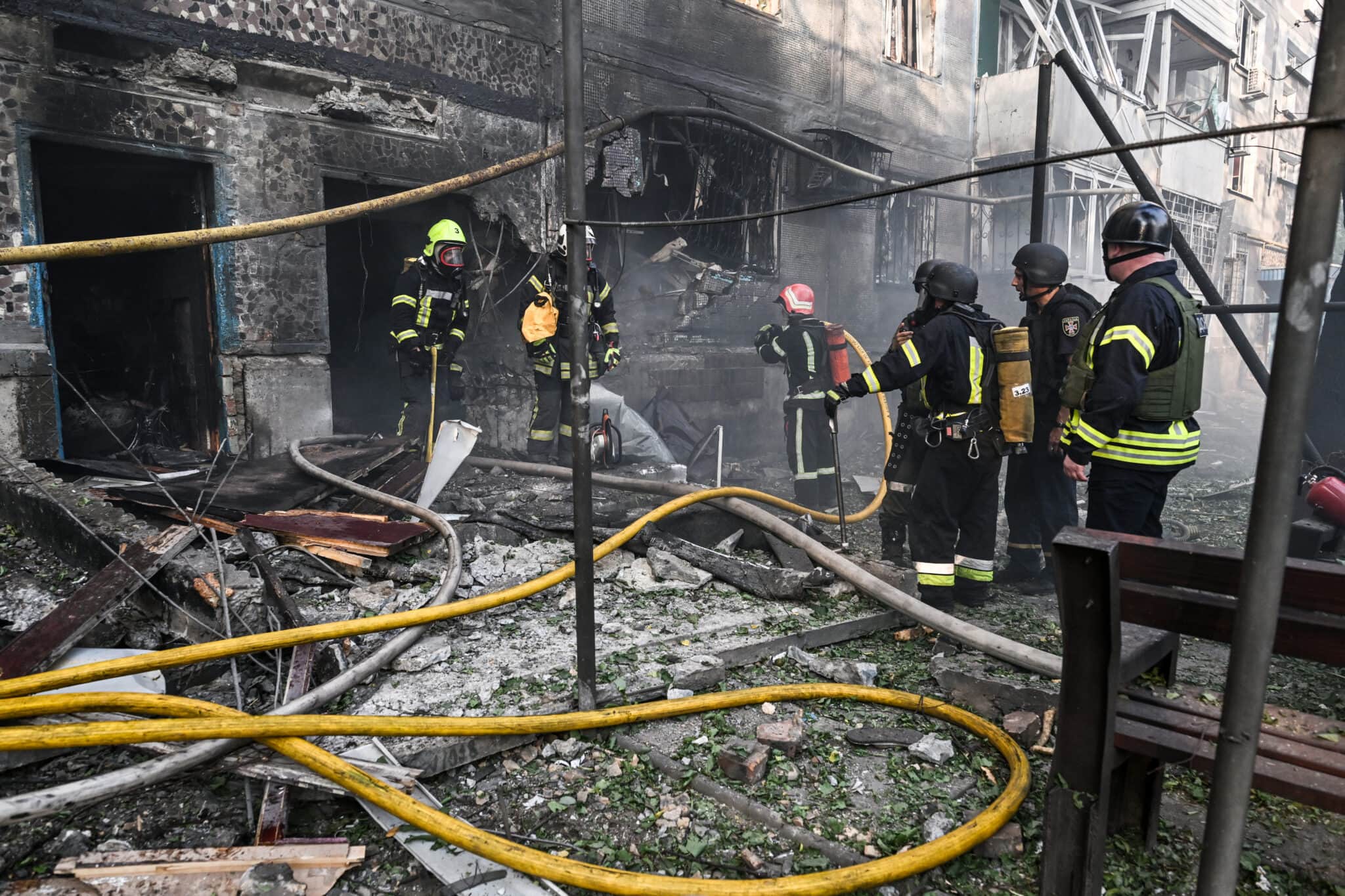 Russian drone hits nine-storey apartment building in Zaporizhzhia