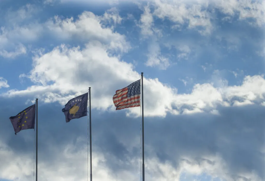 Flags of Kosovo, EU and USA