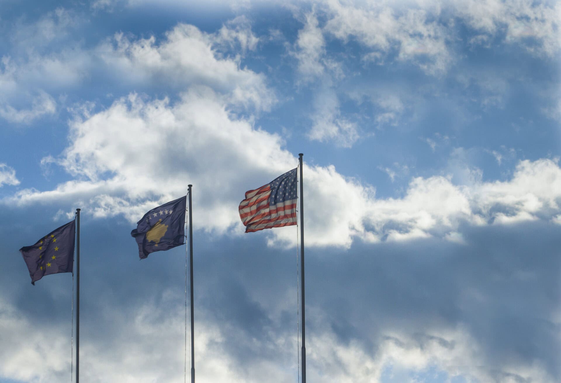 Flags of Kosovo, EU and USA
