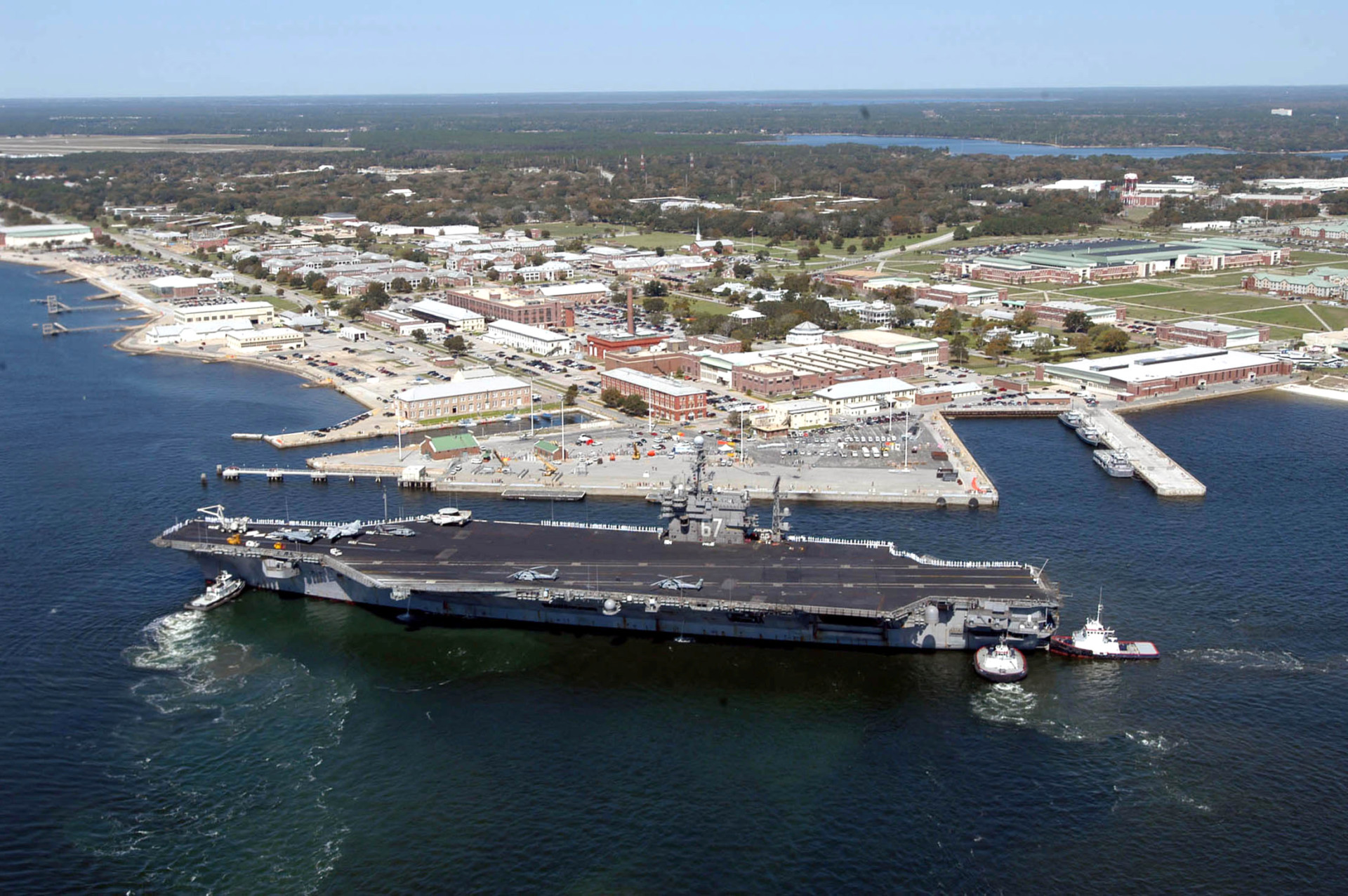 The aircraft carrier USS John F. Kennedy arrives for exercises at Naval Air Station Pensacola